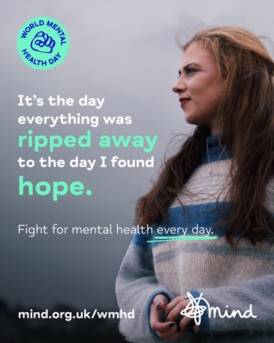 Mind charity’s ‘Fighting for Mental Health Every Day’ campaign image for World Mental Health Day 2025.