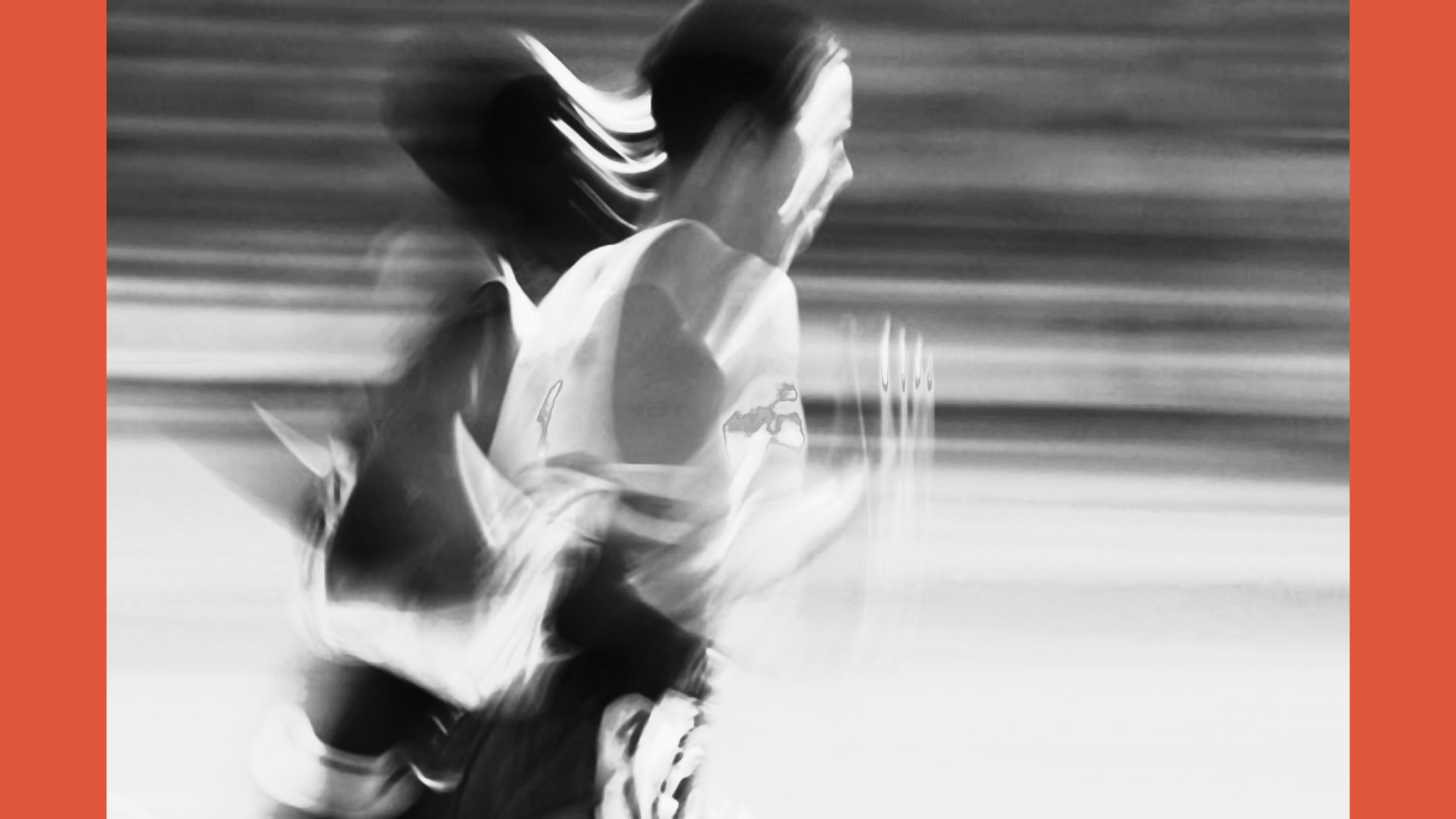 A blurred image of a woman running in athletic gear, symbolising the body’s instinct to flee from perceived danger.