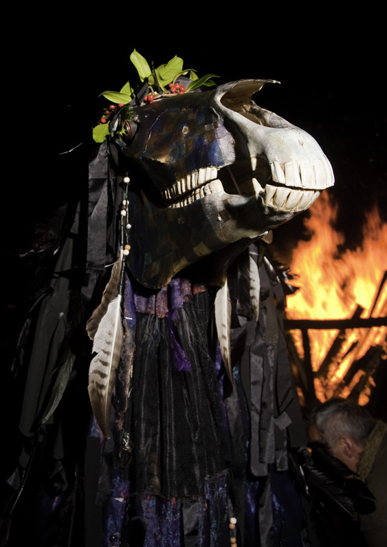 Traditional Oss figure during the Montol winter solstice celebration in Cornwall