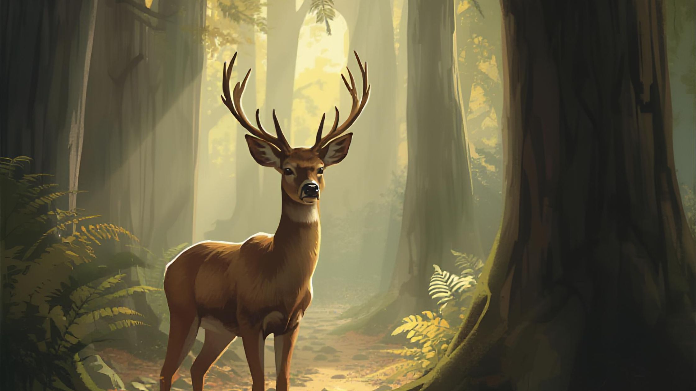 Deer pausing alert in forest representing freeze trauma response