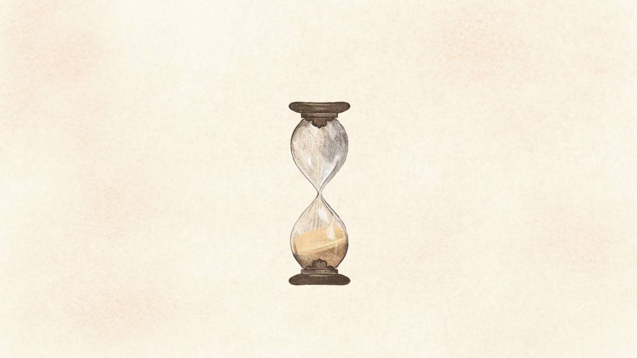 Illustrated hourglass on a parchment background representing the individual nature of each therapy journey