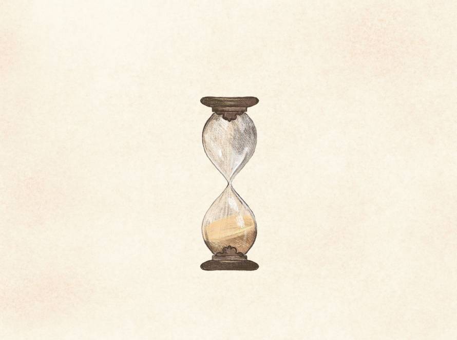 Illustrated hourglass on a parchment background representing the individual nature of each therapy journey