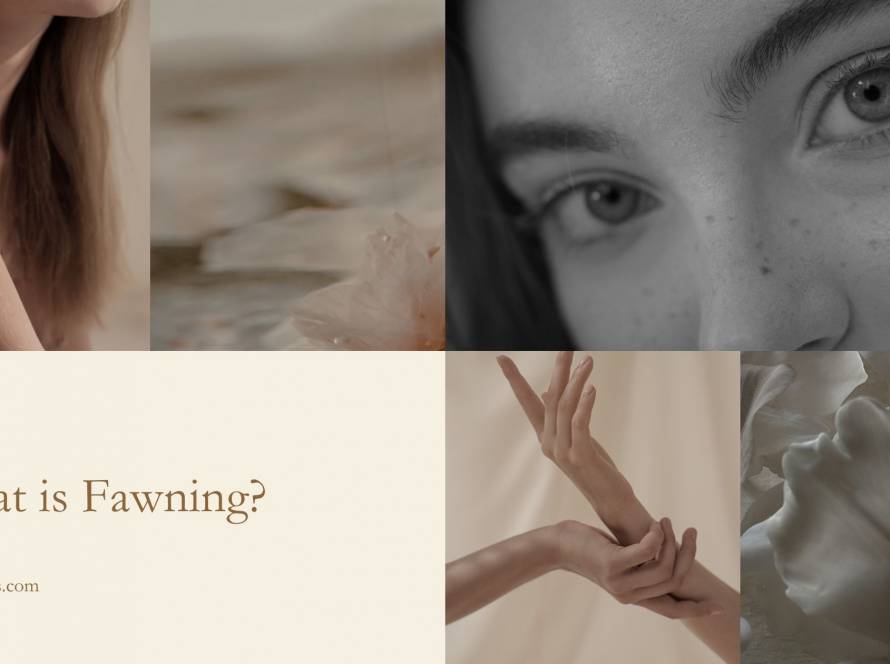 Collage of warm and monochrome portrait fragments - faces, hands and flowers - illustrating the hidden nature of the fawn response